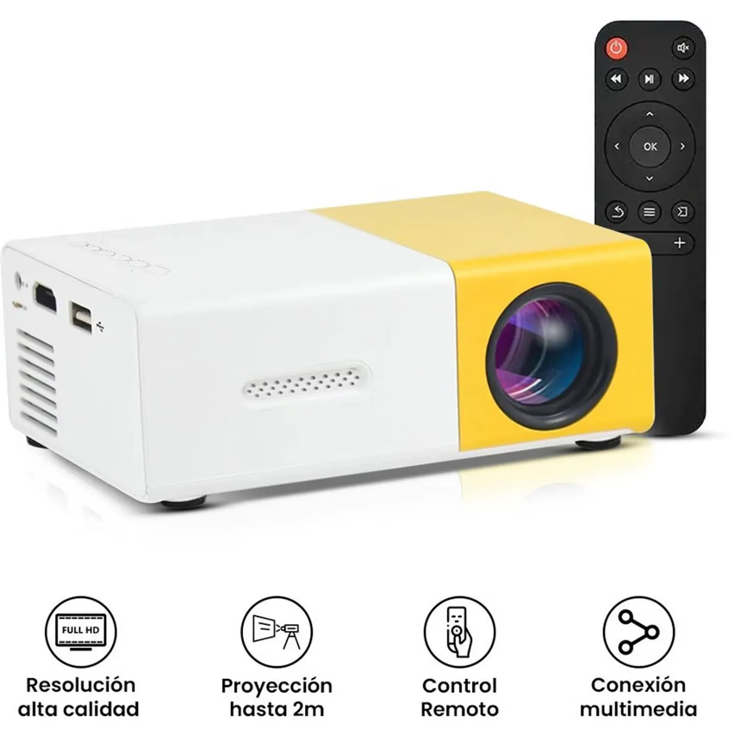 Proyector portatil multimedia led FHD + control remoto