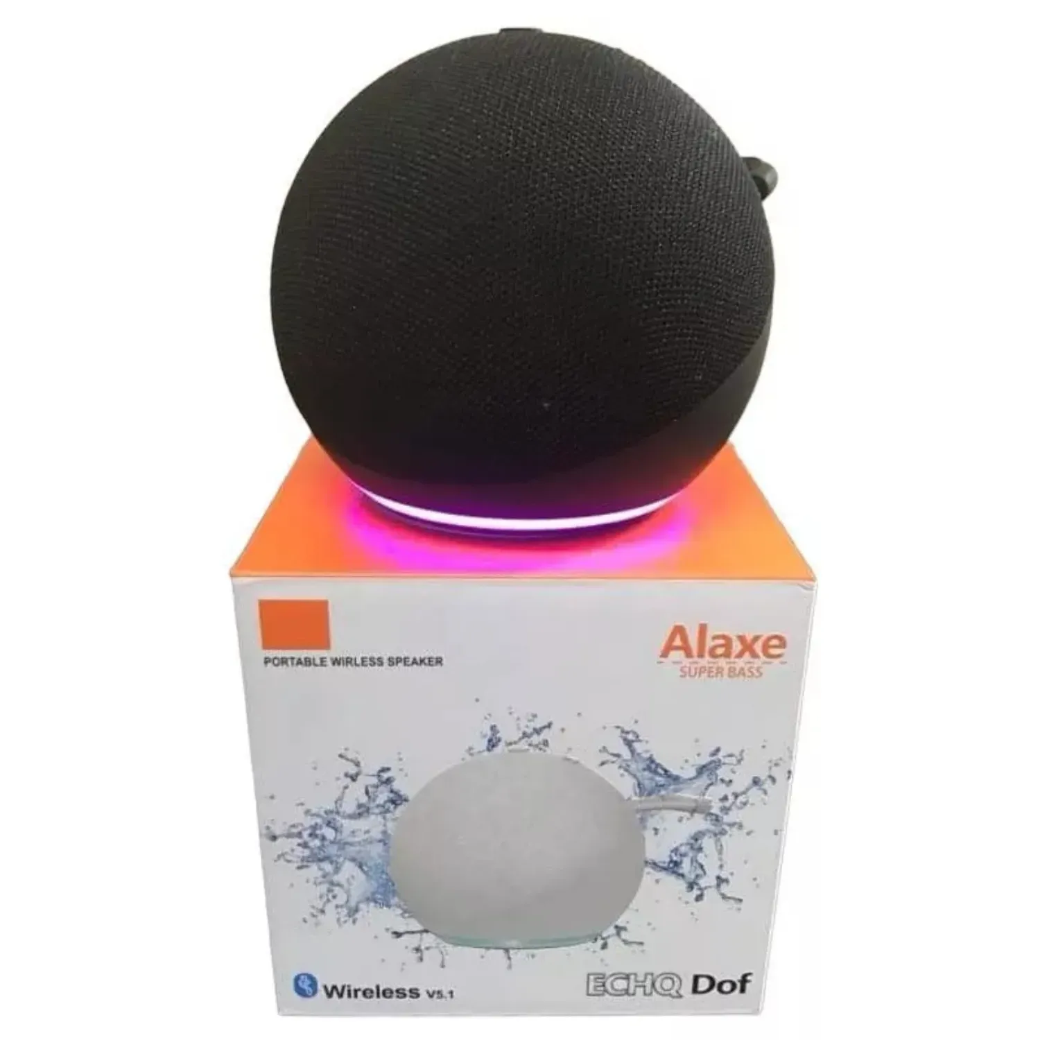 Parlante asistente Alaxe bluetooth con luces RGB y reloj en Lima - vista lateral