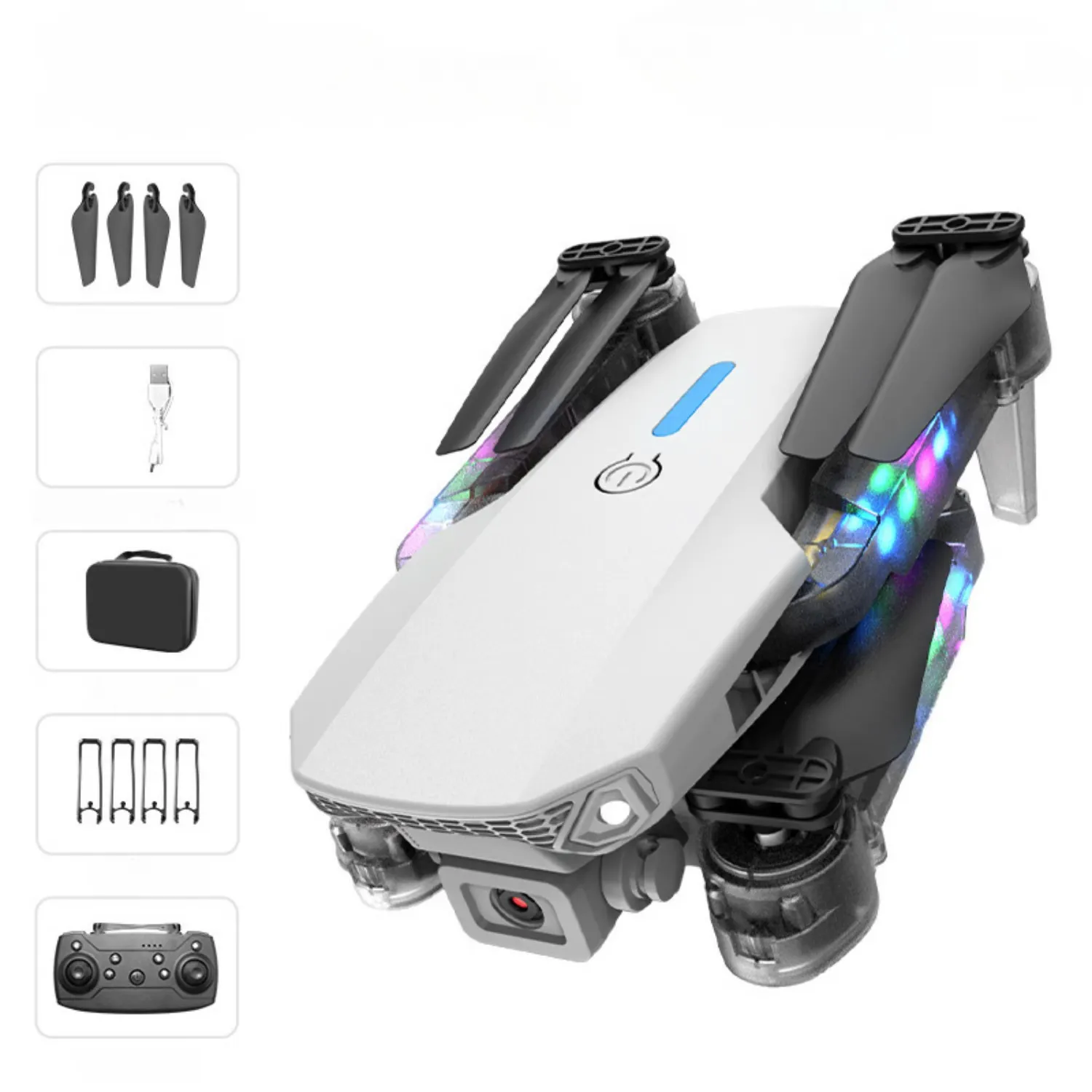 Drone E88D Max con Doble Camara HD luz RGB incluye Estuche y Repuestos en Lima - detalle