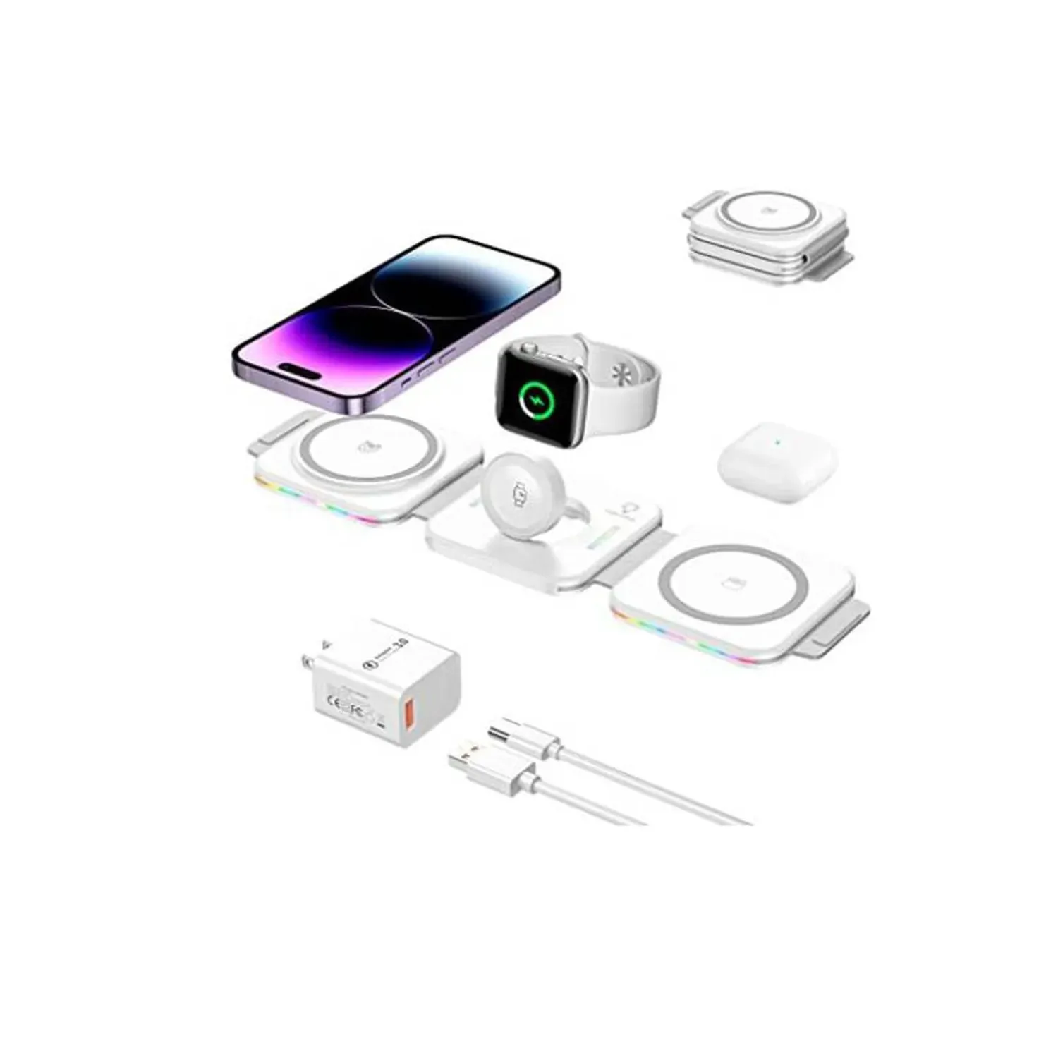 Cargador 3 en 1 inalámbrico Magsafe para iPhone, iWatch y Airpods en Lima - vista trasera