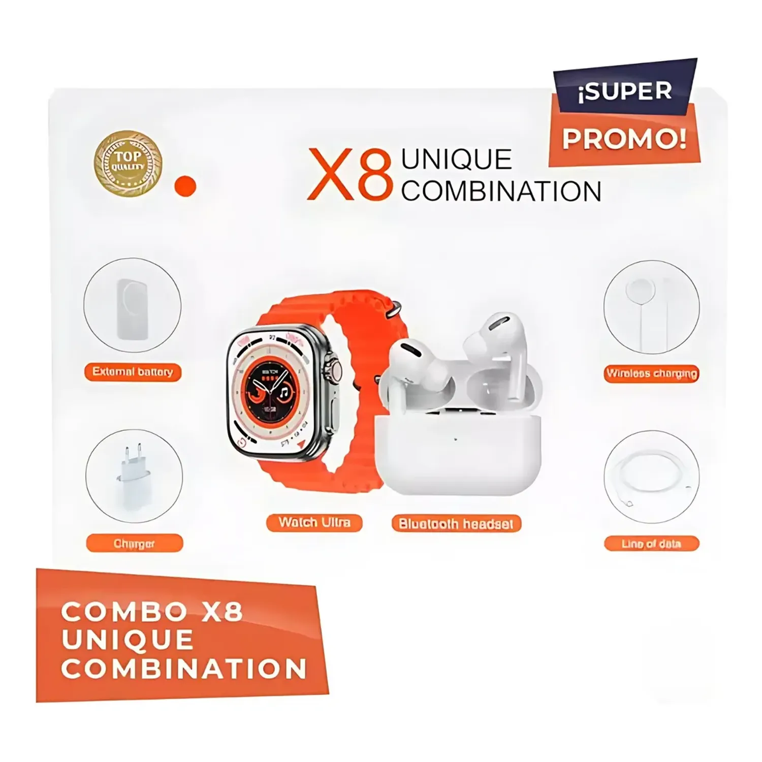 Pack 8 en 1 - audífonos + iwatch + cargador + Batería y cable de carga