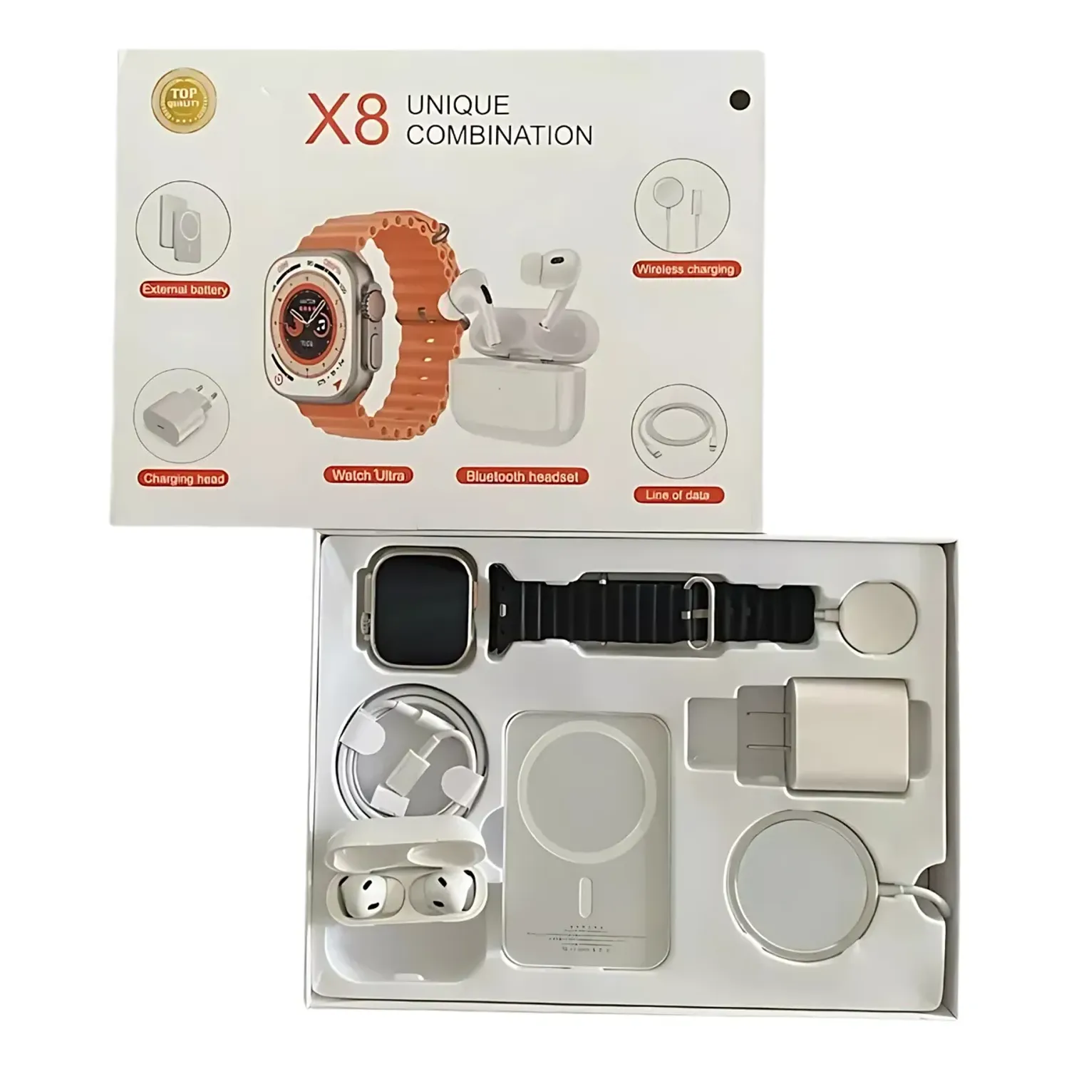 Pack 8 en 1 - audífonos + iwatch + cargador + Batería y cable de carga en Lima - detalle