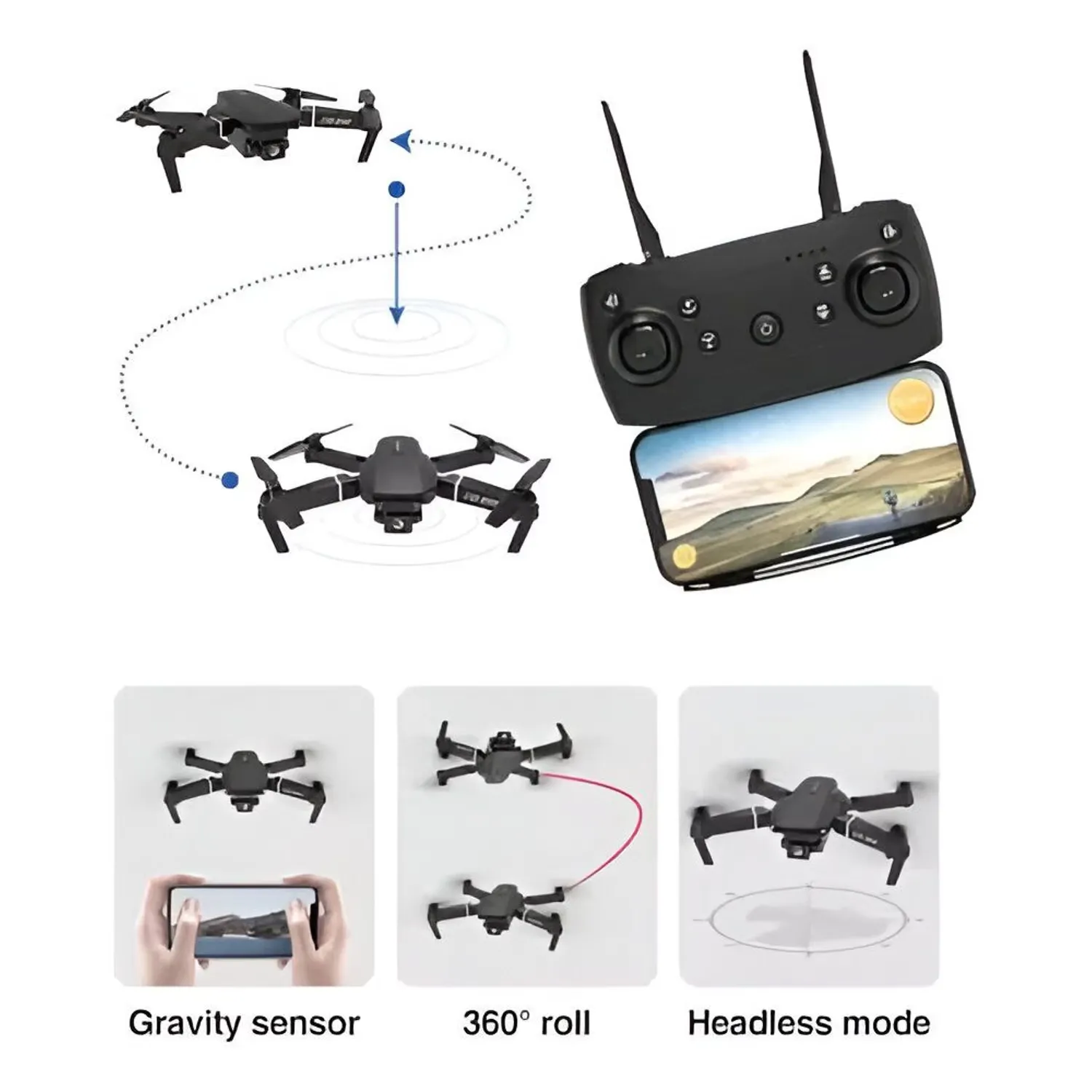 Drone E88 Pro con Doble Camara HD incluye Estuche y Repuestos en Lima - vista lateral