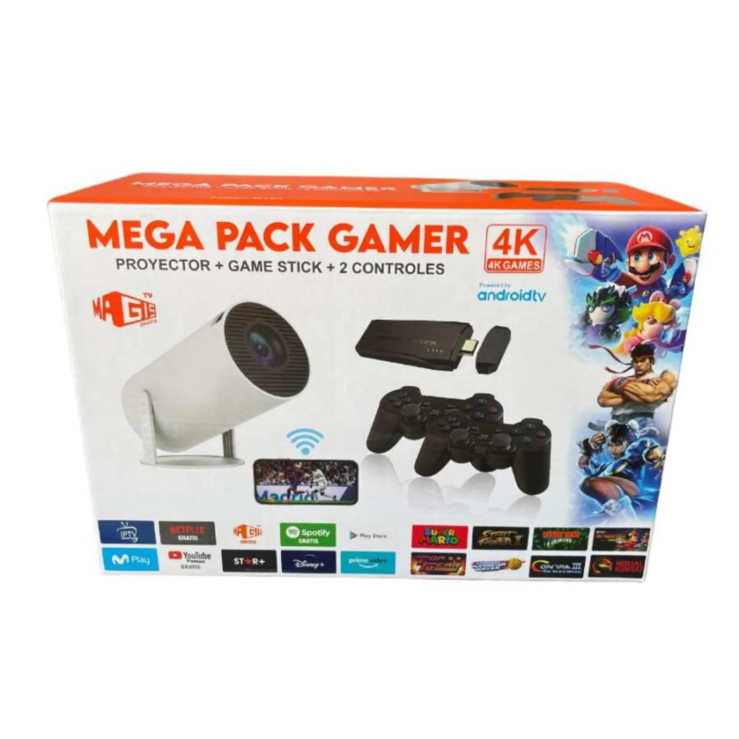Mega Pack Gamer - Proyector con control + Game Stick + 2 Controles en Lima - vista lateral